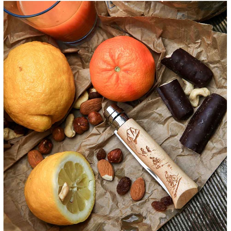 Couteau de poche pliable grave sport velo hetre naturel n°8 - opinel 