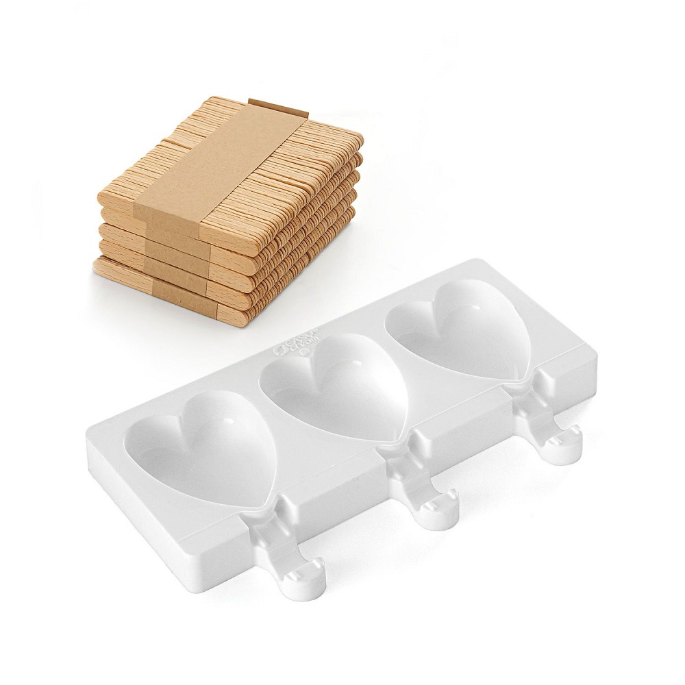 Moule à glace en silicone pour 3 glaces en forme de coeur- silikomart