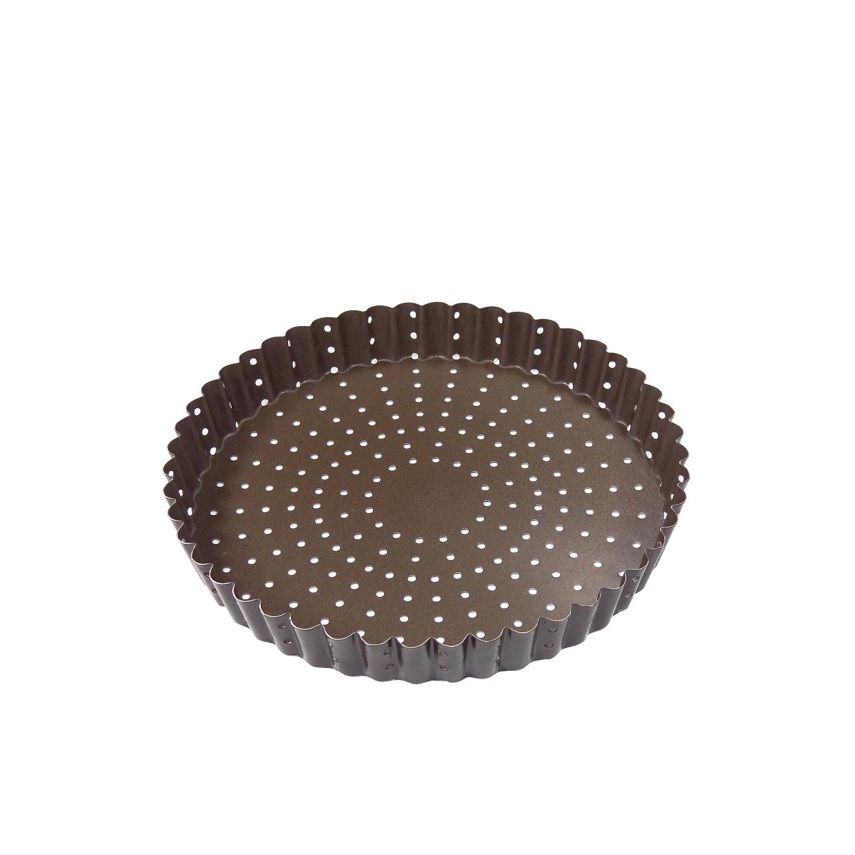 Moule a tarte ou tourtiere perforee ronde cannellee fond fixe revetement anti adherent 26 cm - gobel