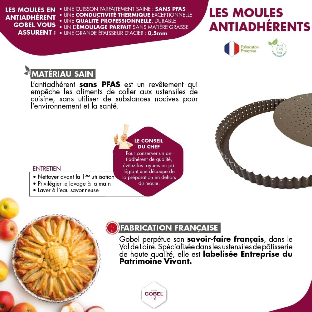 Moule a tarte tourtiere perforee cannellee fond amovible revetement anti adherent 22 cm - gobel