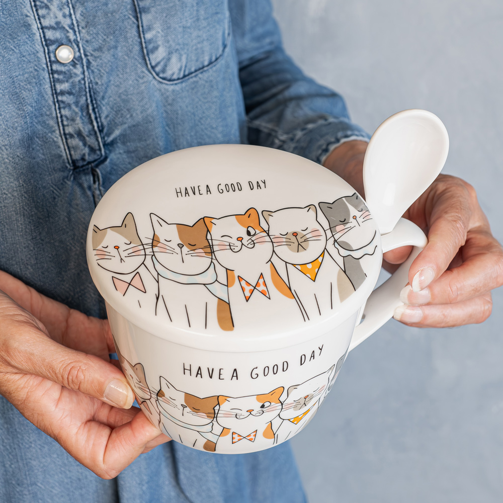 Bol à soupe le chat avec couvercle et cuillère 75 cl vendu à l'unité, modèle aléatoire - table et passion 