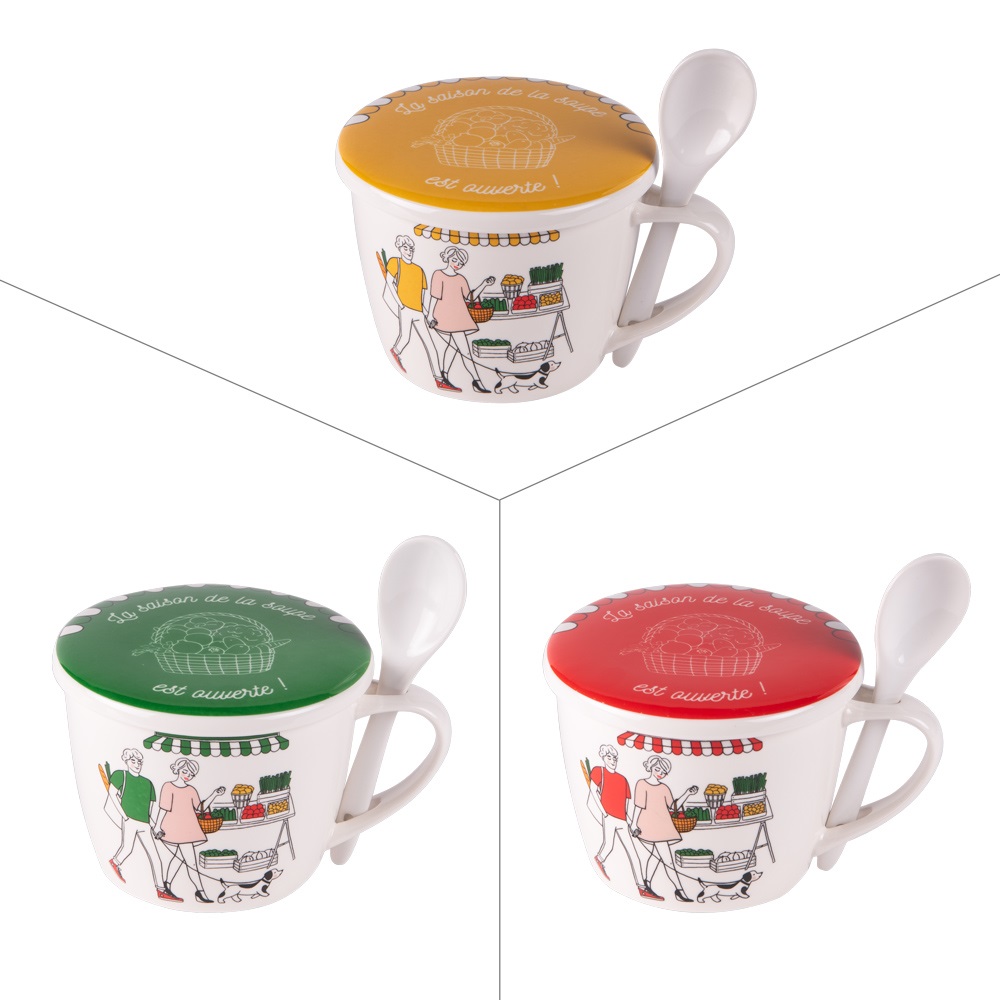 Bol à soupe primeur avec couvercle et cuillère 75 cl vendu à l'unité, modèle aléatoire - table et passion 