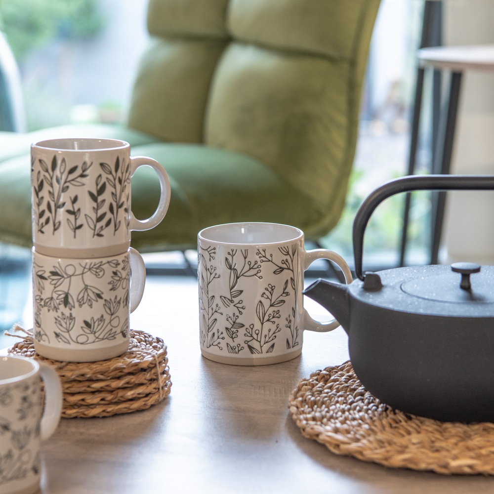 Coffret cadeau de 4 mugs bucolique assortis 35 cl - table et passion 