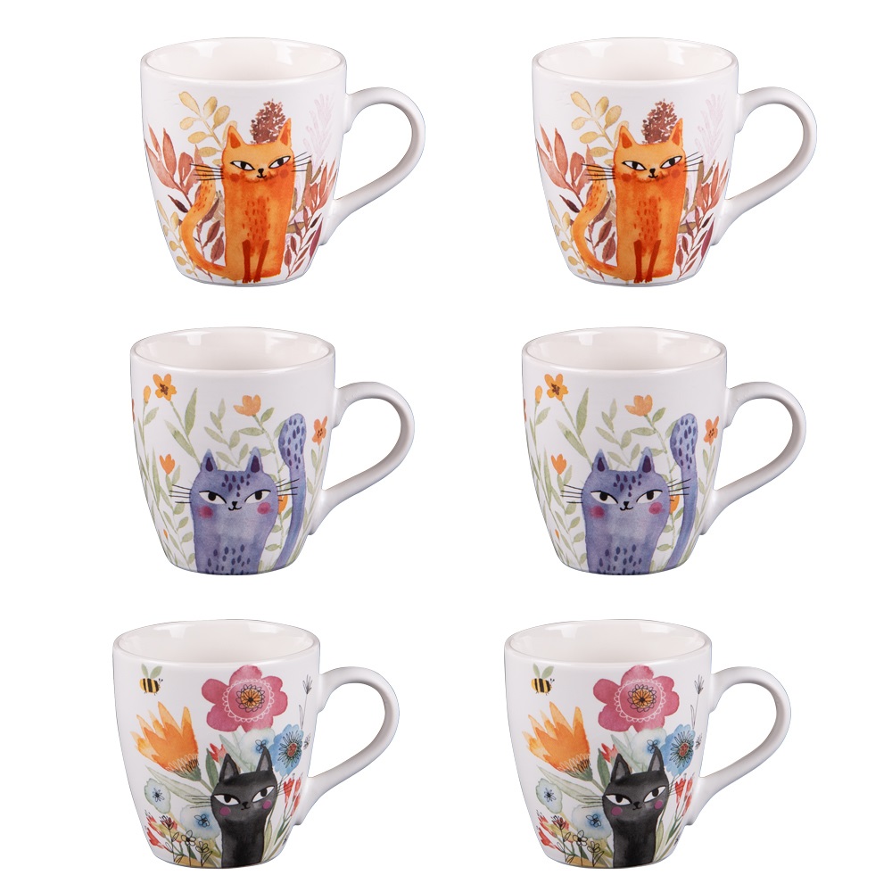 Coffret cadeau de 6 tasses chat 23 cl savannah assortis - table et passion 