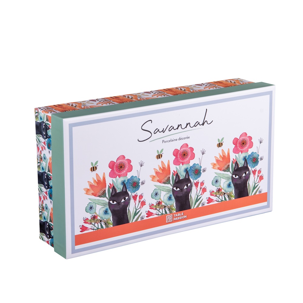 Coffret cadeau de 6 tasses chat 23 cl savannah assortis - table et passion 