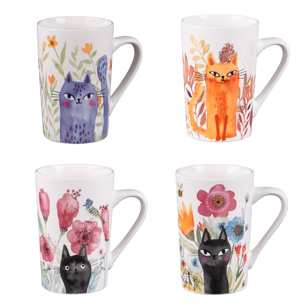 Coffret cadeau de 4 mugs chat savannah assortis 35 cl - table et passion 