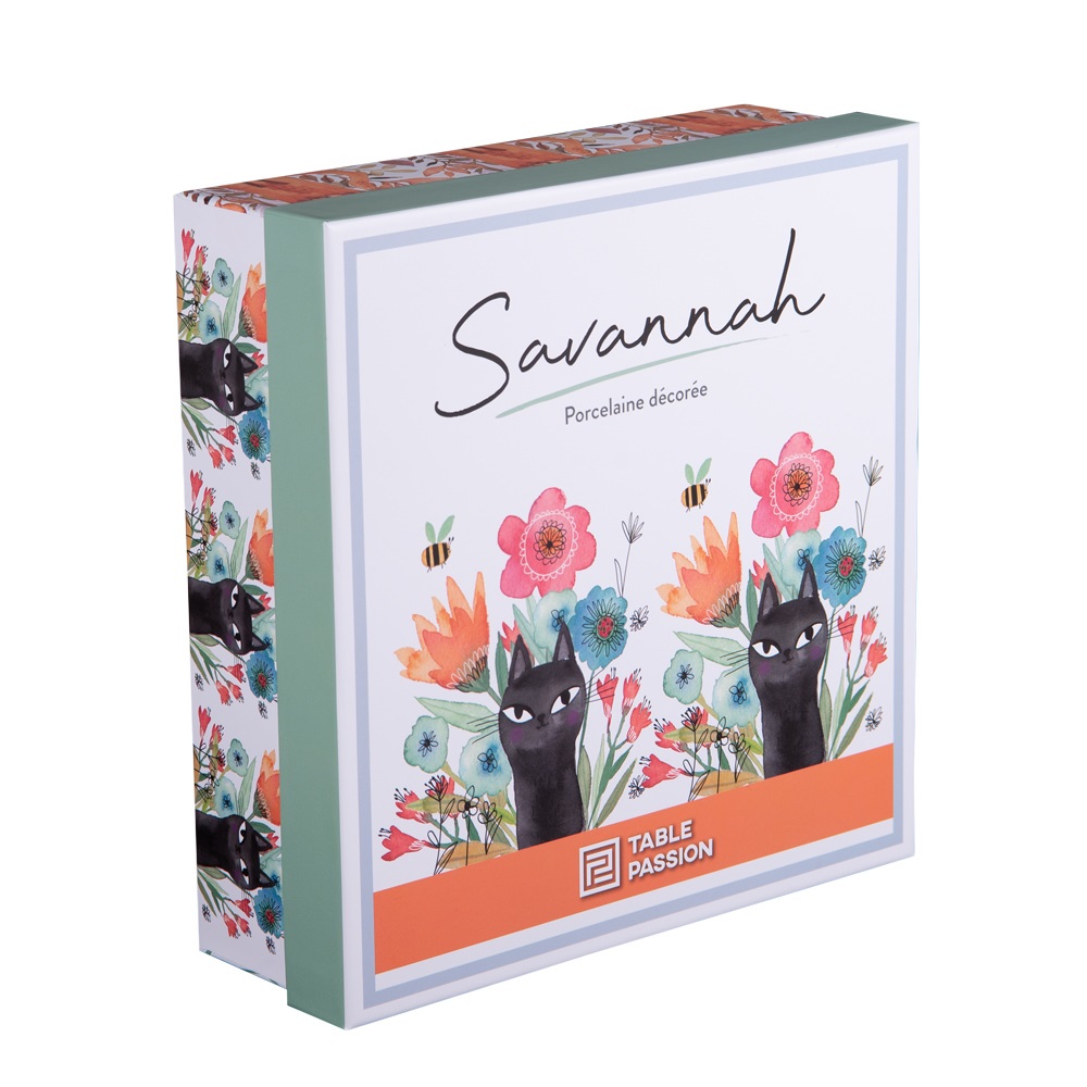 Coffret cadeau de 4 mugs chat savannah assortis 35 cl - table et passion 