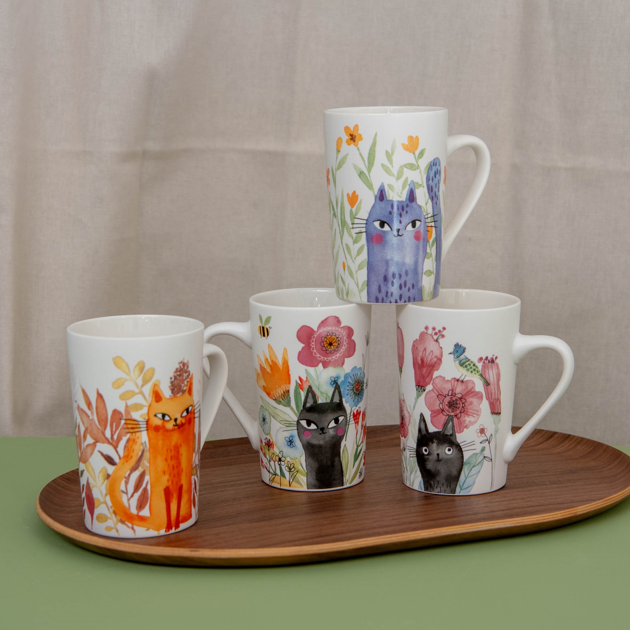 Coffret cadeau de 4 mugs chat savannah assortis 35 cl - table et passion 