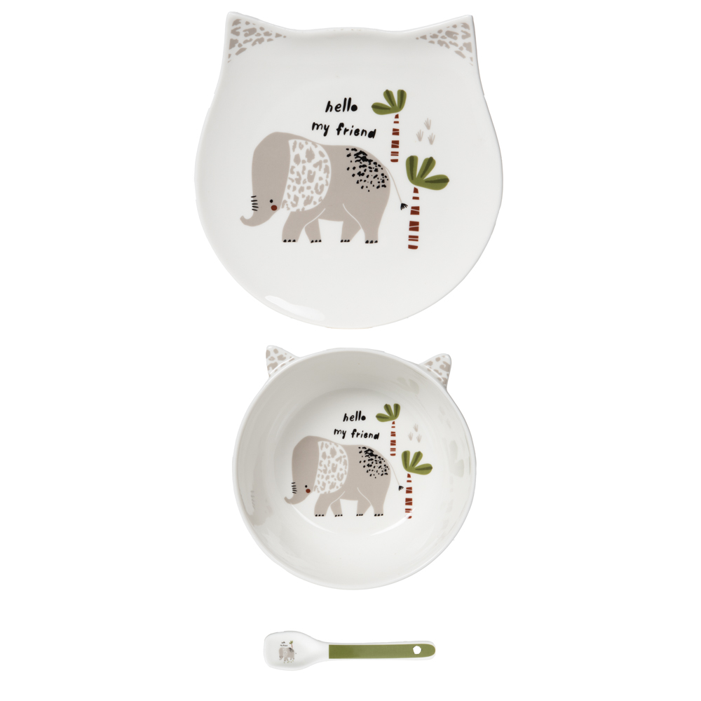 Service vaisselle enfant 3 pièces eléphant vendu à la pièce modéle aléatoire - table et passion