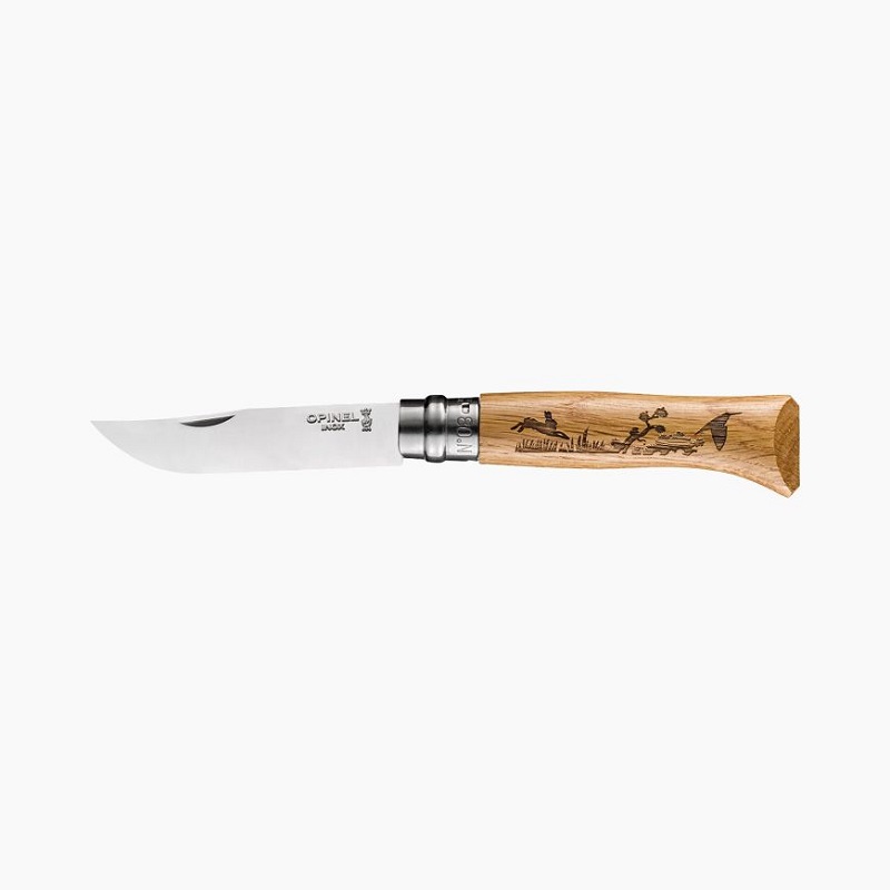 Couteau de poche pliable animalia lievre chene n°8 - opinel 