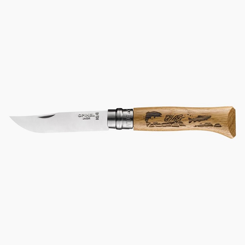 Couteau de poche pliable animalia poisson chene n°8 - opinel 