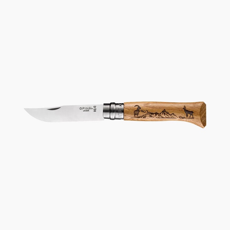 Couteau de poche pliable animalia chamois chene n°8 - opinel 