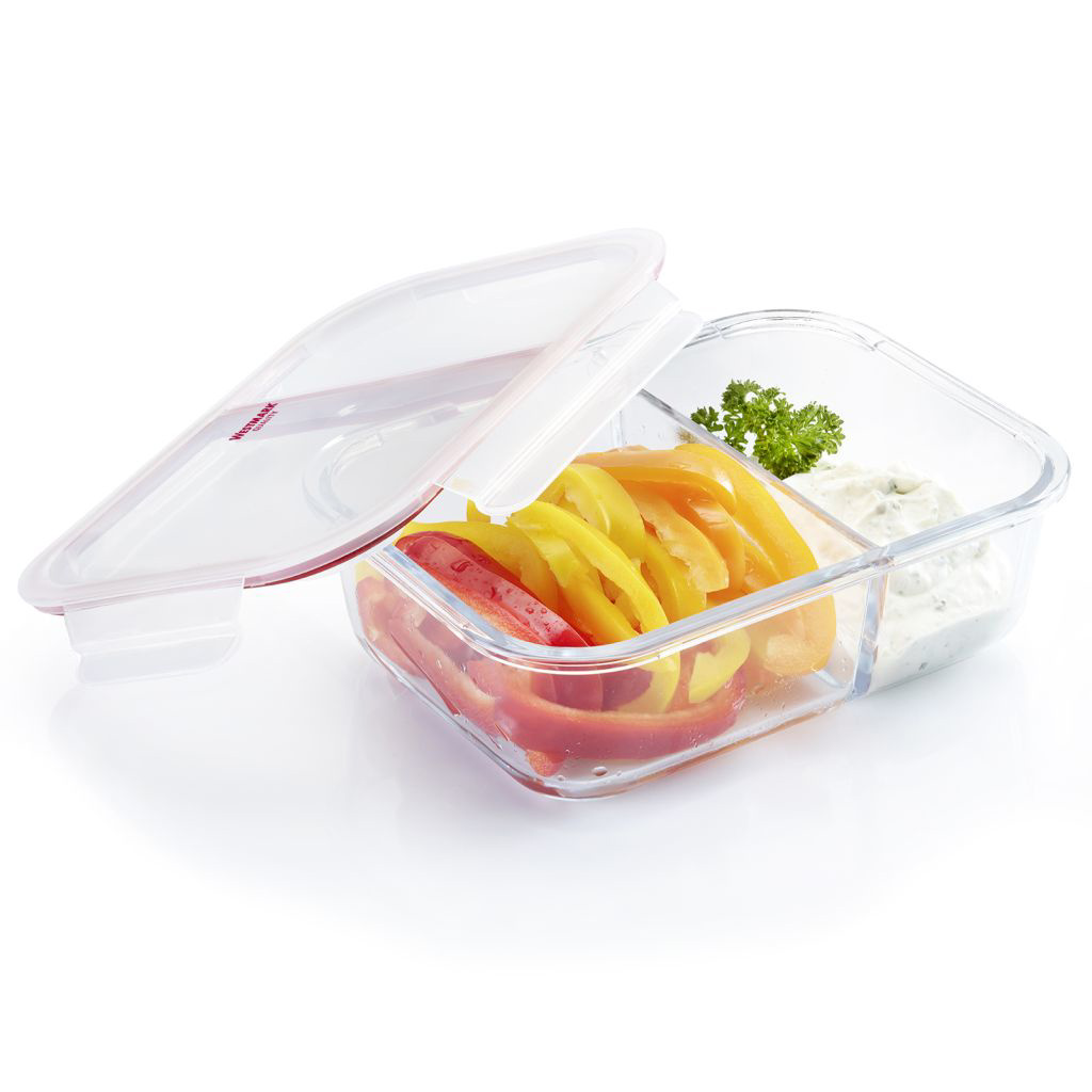 Boîte alimentaire hermétique en verre, 1380 ml, avec 2 compartiments separés - westmark