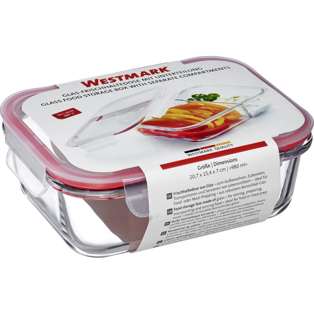 Boîte alimentaire hermétique en verre, 980 ml, avec 2 compartiments separés - westmark