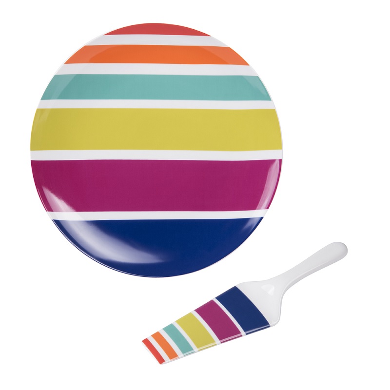 Plat a tarte en porcelaine 31 cm + pelle multicolor - table et passion