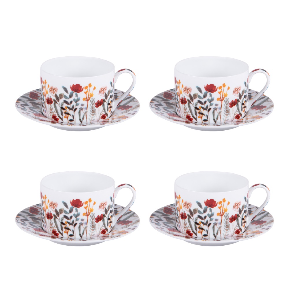 Coffret de 4 tasses à thé et sous tasses 18 cl flor- table et passion 