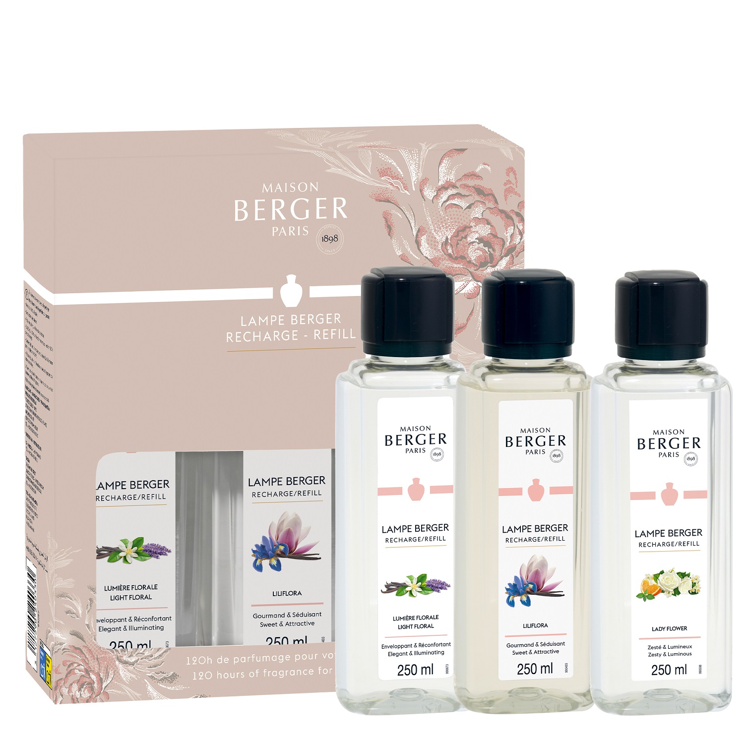 Ophélia, coffret 3 recharges lampe berger 250ml - maison berger paris