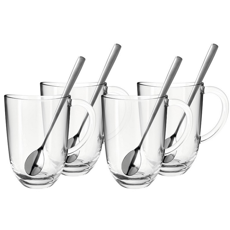Lot de 4 mugs napoli latte macchiato + 4 cuilleres 35 cl - leonardo
