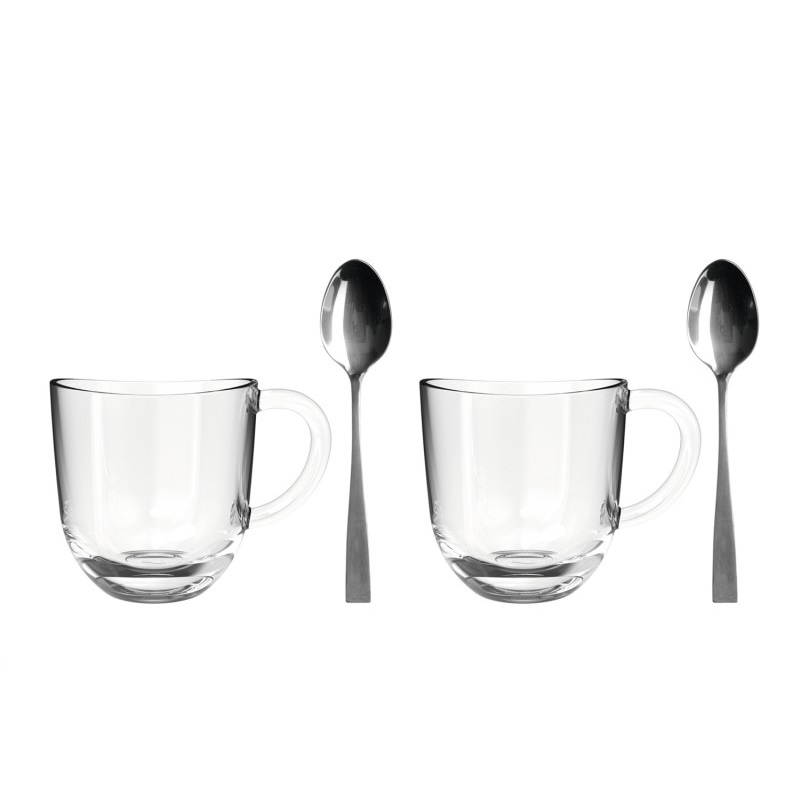 Lot de 2 tasses napoli cappuccino 250 ml + 2 cuilleres - leonardo