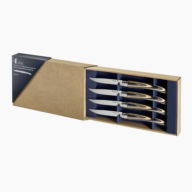 Coffret 4 couteaux table chic bouleau lamelle - opinel 