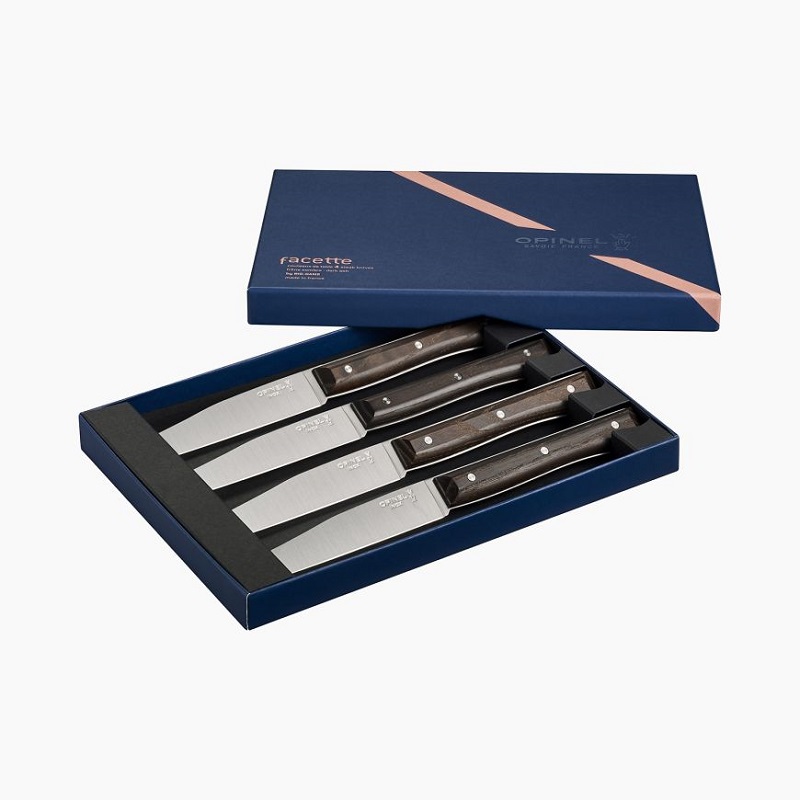 Coffret 4 couteaux de table facette frene sombre - opinel 