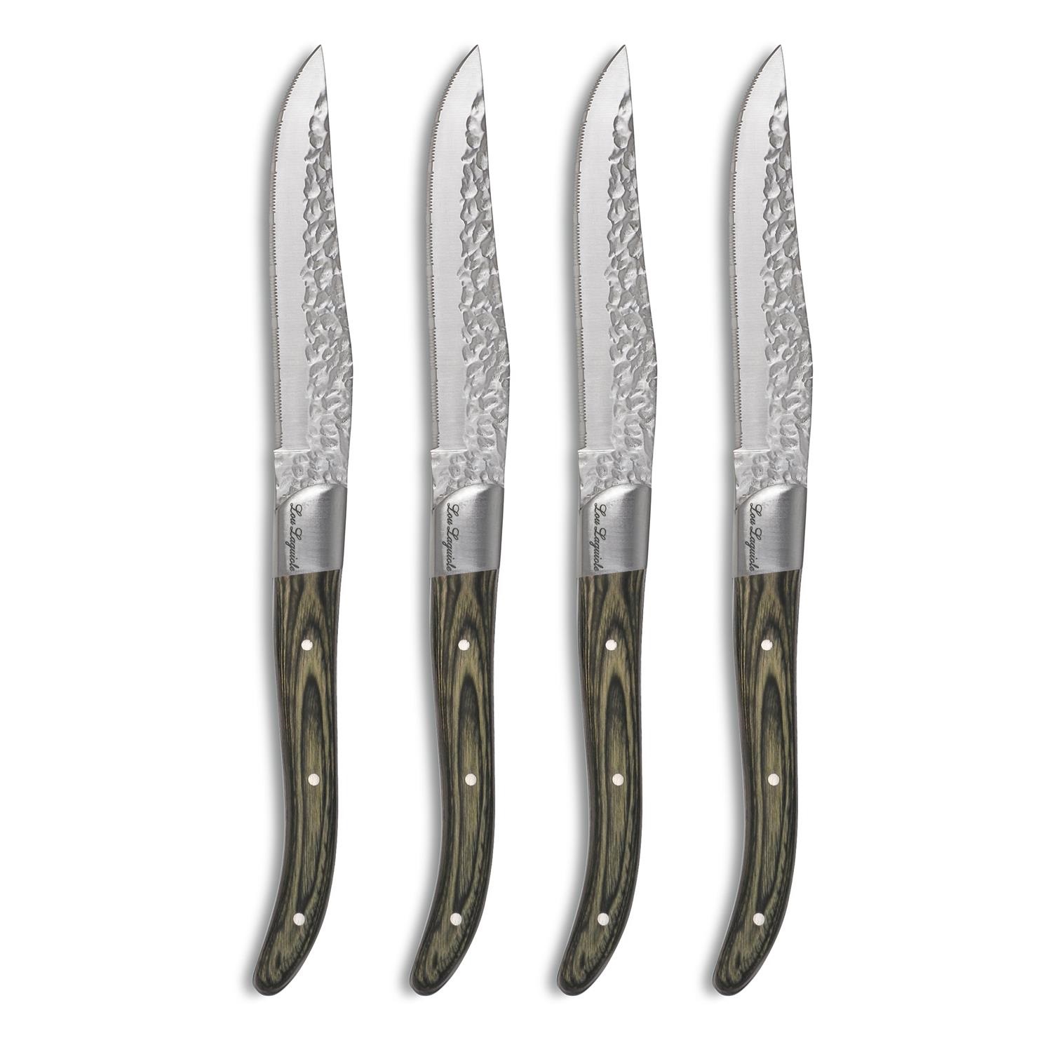 Volcano coffret de 4 couteaux à steak lou laguiole lame martelée boîte en bois - amefa