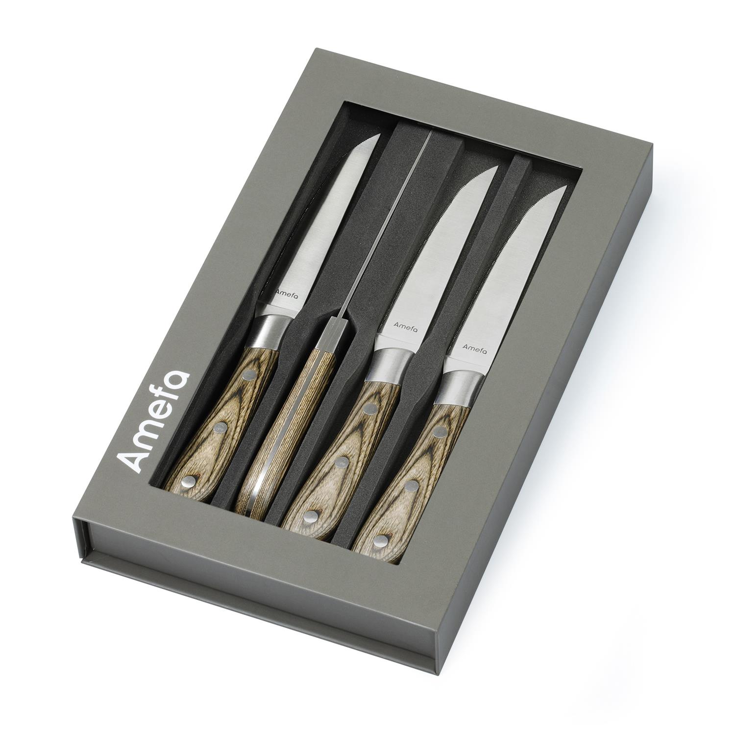 Achille - coffret 4 couteaux steak - bois de pakka - amefa