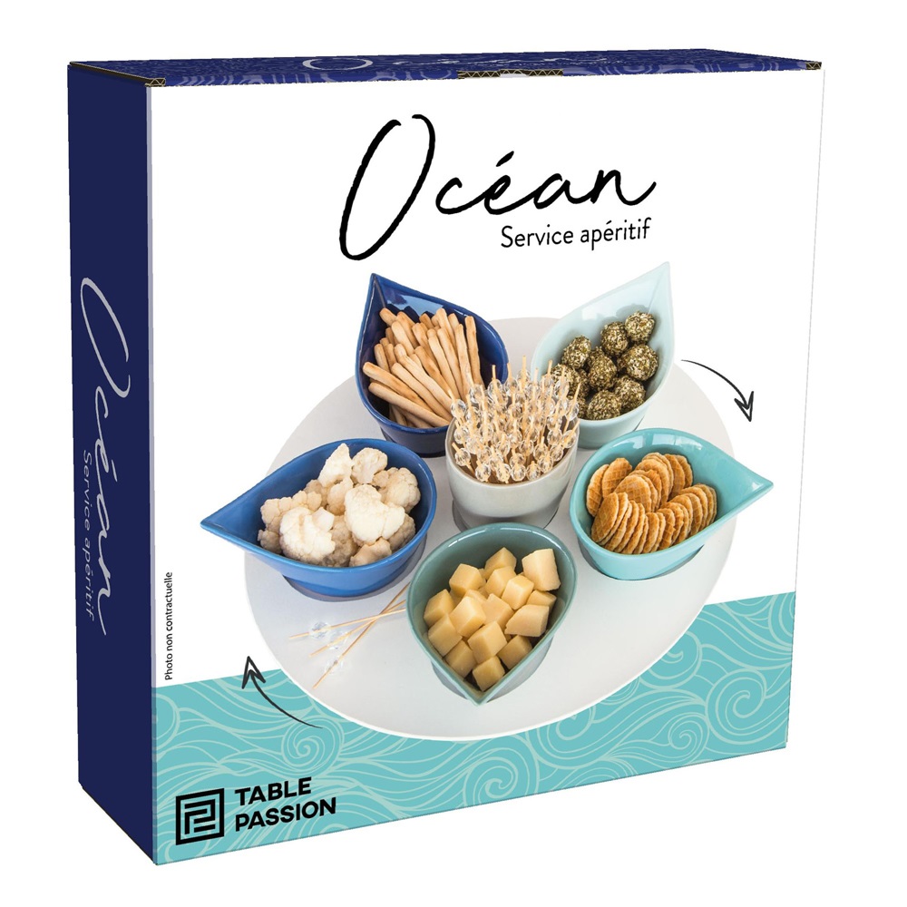 Service apéritif 7 pièces océan 34 cm - table et passion
