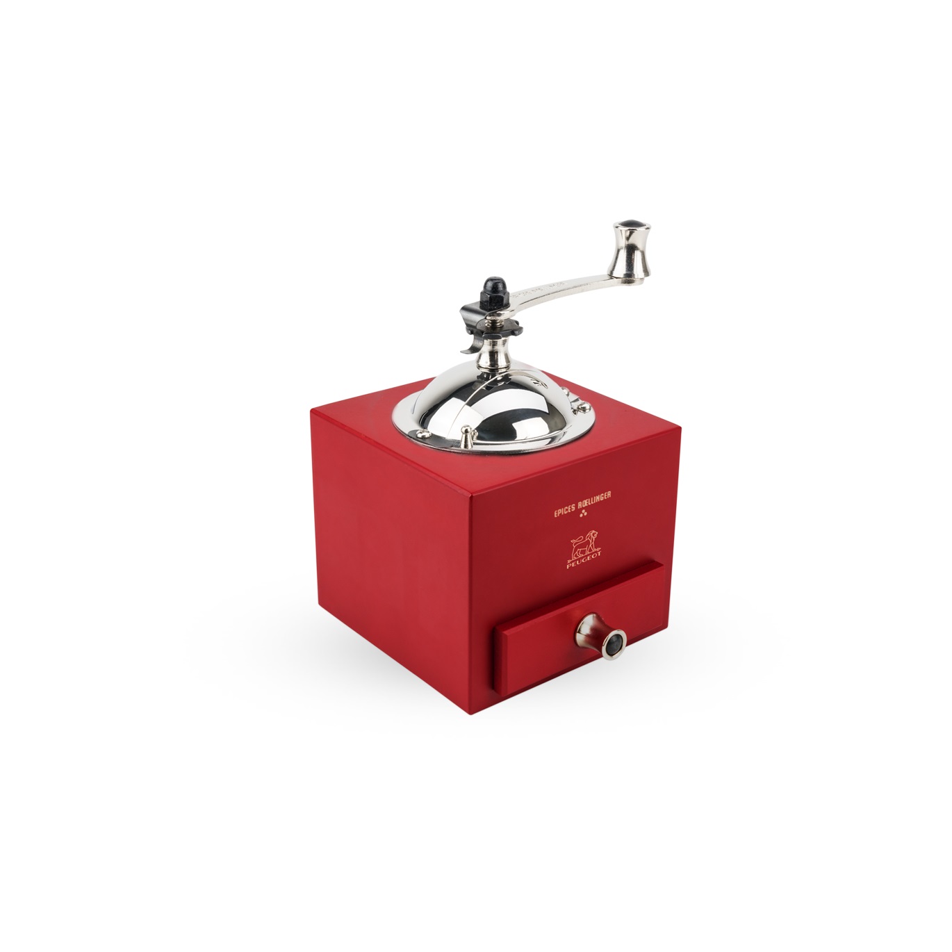 Moulin à poivre manuel en bois couleur rouge piment, 13 cm le moulin d'olivier roellinger - peugeot saveurs