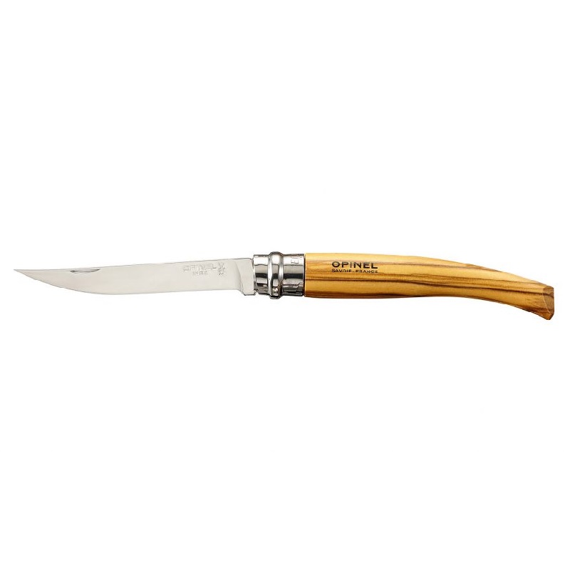Couteau de poche pliable effilé en olivier n°10 vendu avec sont étui dans en plumier en bois - opinel 