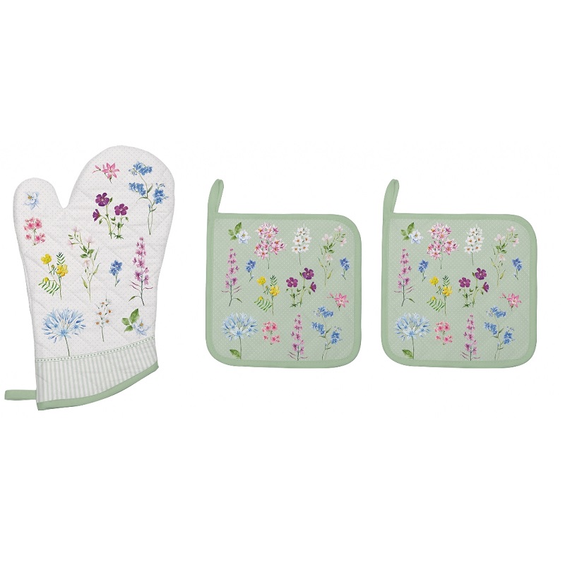 Set gant et 2 maniques 100% coton floraison - easylife
