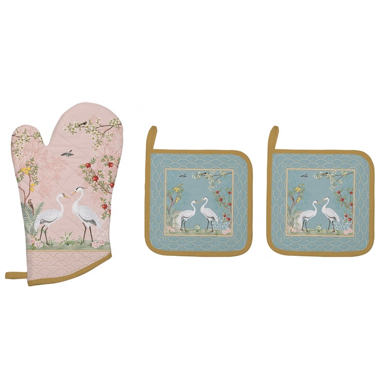 Set gant et 2 maniques 100% coton jardin de reves- easylife