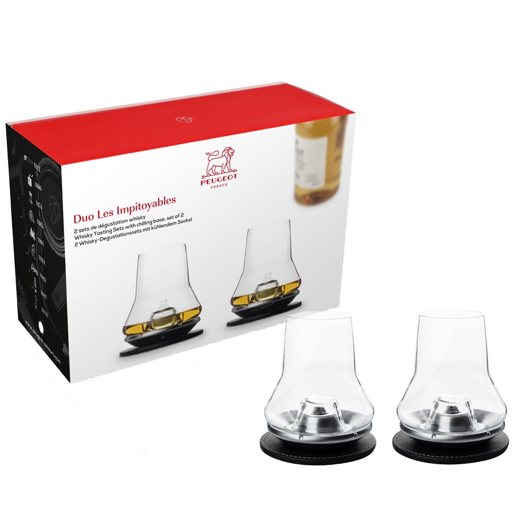 Set de 2 verres à dégustation whisky avec socles rafraichissants basalte en coffret cadeau - peugeot saveurs