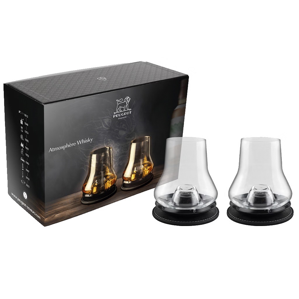 Atmosphère whisky set de 2 verres à dégustation whisky avec socles rafraichissants noir en coffret cadeau- peugeot saveurs