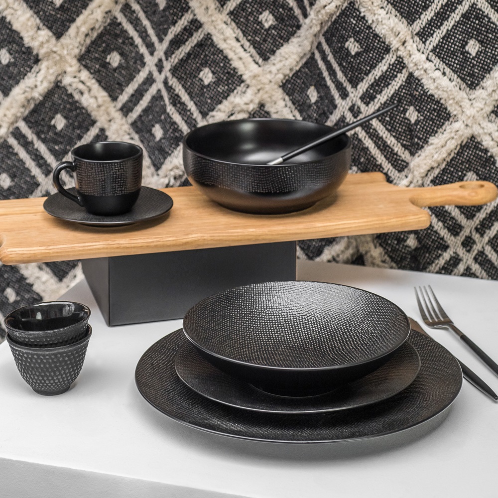 Lot de 6 assiettes creuses calottes vésuvio noir 19 cm - table et passion 