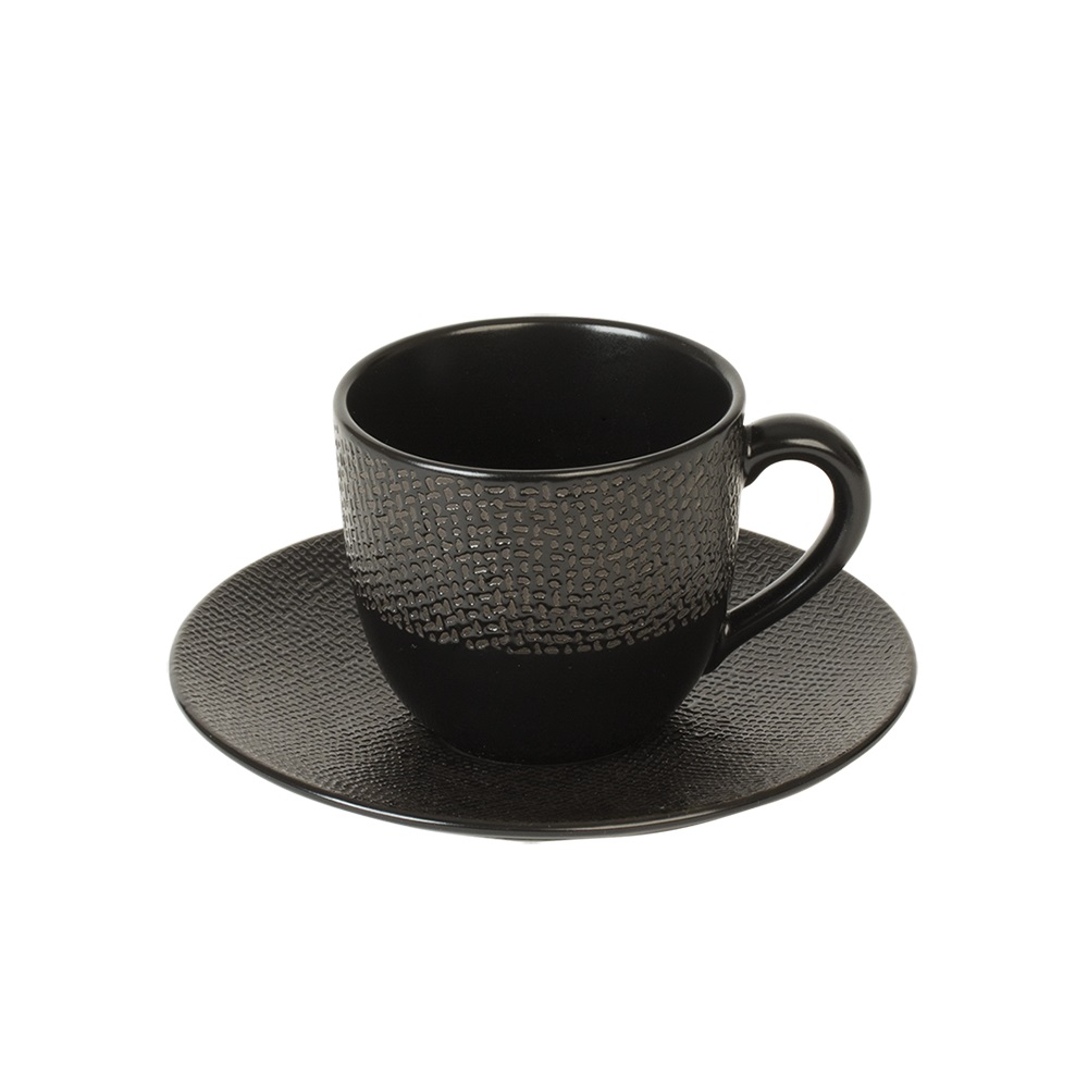 Lot de 6 tasses a cafe avec soucoupes vesuvio noir 12 cl - table et passion 