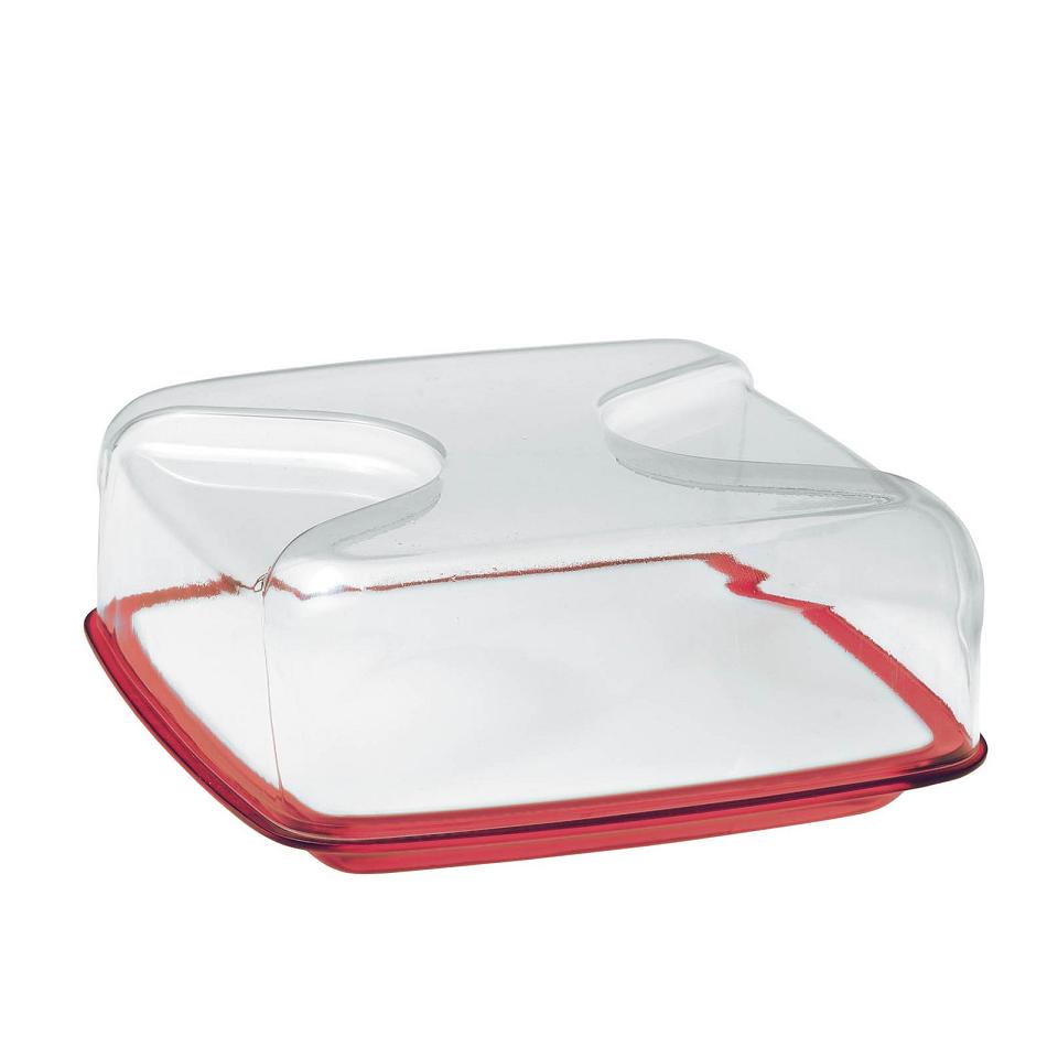 Cloche a fromage carre avec planche en porcelaine gocce rouge - guzzini