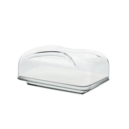 Cloche a fromage rectangulaire avec plateau en porcelaine gocce transparent - guzzini