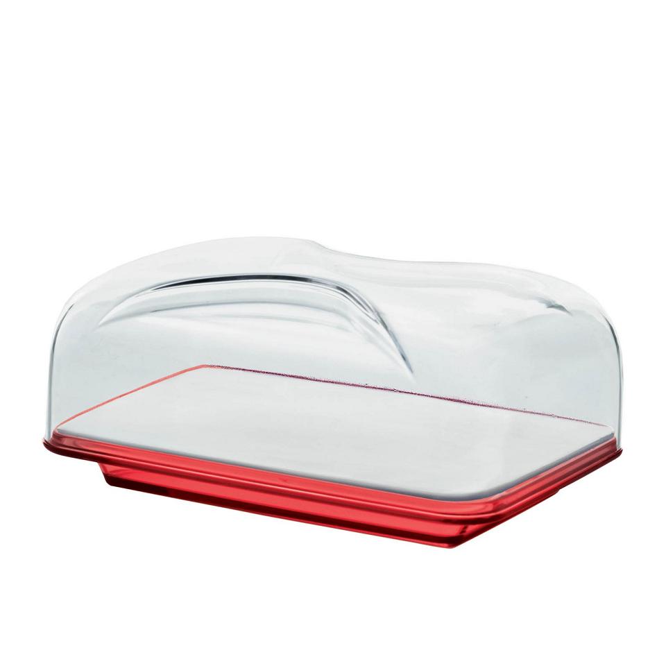 Cloche a fromage rectangulaire avec plateau en porcelaine gocce rouge - guzzini