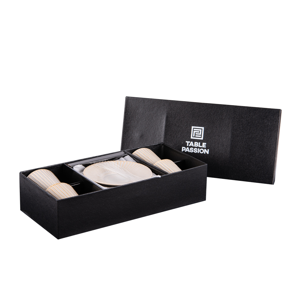 Coffret de 4 tasses à thé avec sous tasses liv beige 22 cl - table et passion 