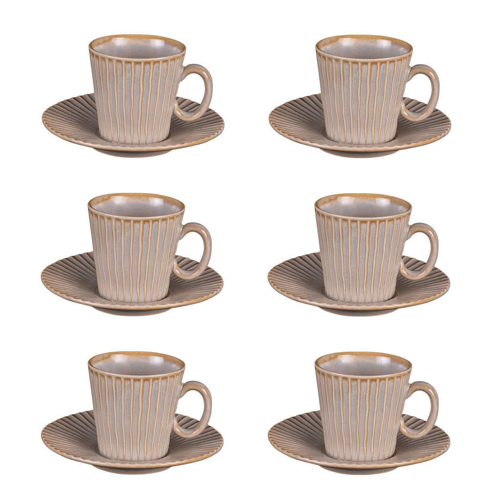 Coffret de 6 tasses à café avec sous tasses liv beige 9 cl - table et passion 