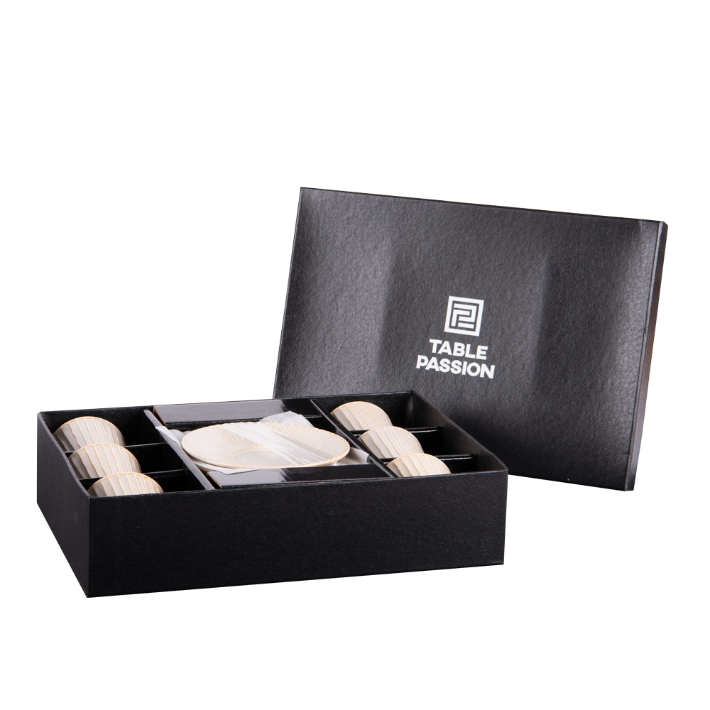 Coffret de 6 tasses à café avec sous tasses liv beige 9 cl - table et passion 
