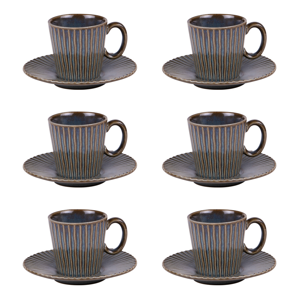 Coffret de 6 tasses à café avec sous tasses liv bleu 9 cl - table et passion 