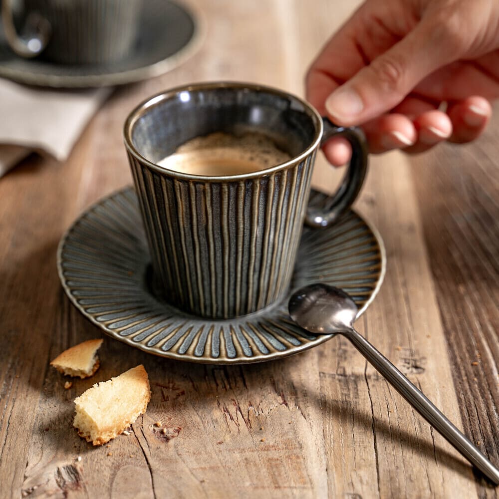 Coffret de 6 tasses à café avec sous tasses liv bleu 9 cl - table et passion 