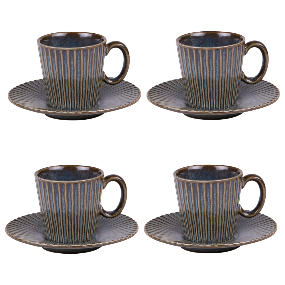 Coffret de 4 tasses à thé avec sous tasses liv bleu 22 cl - table et passion 