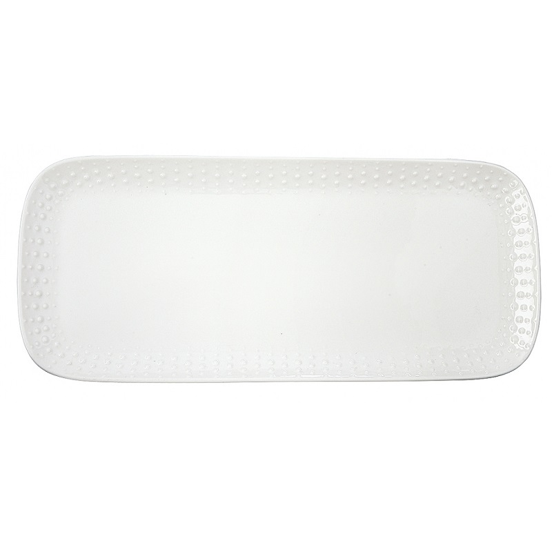 Plat a cake en porcelaine drops white 36 x 16 cm - easylife