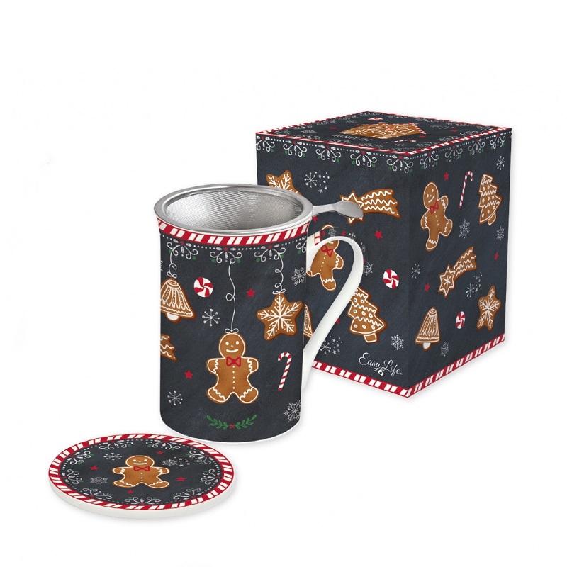 Coffret tisaniere en porcelaine filtre inox gingerbread - easylife