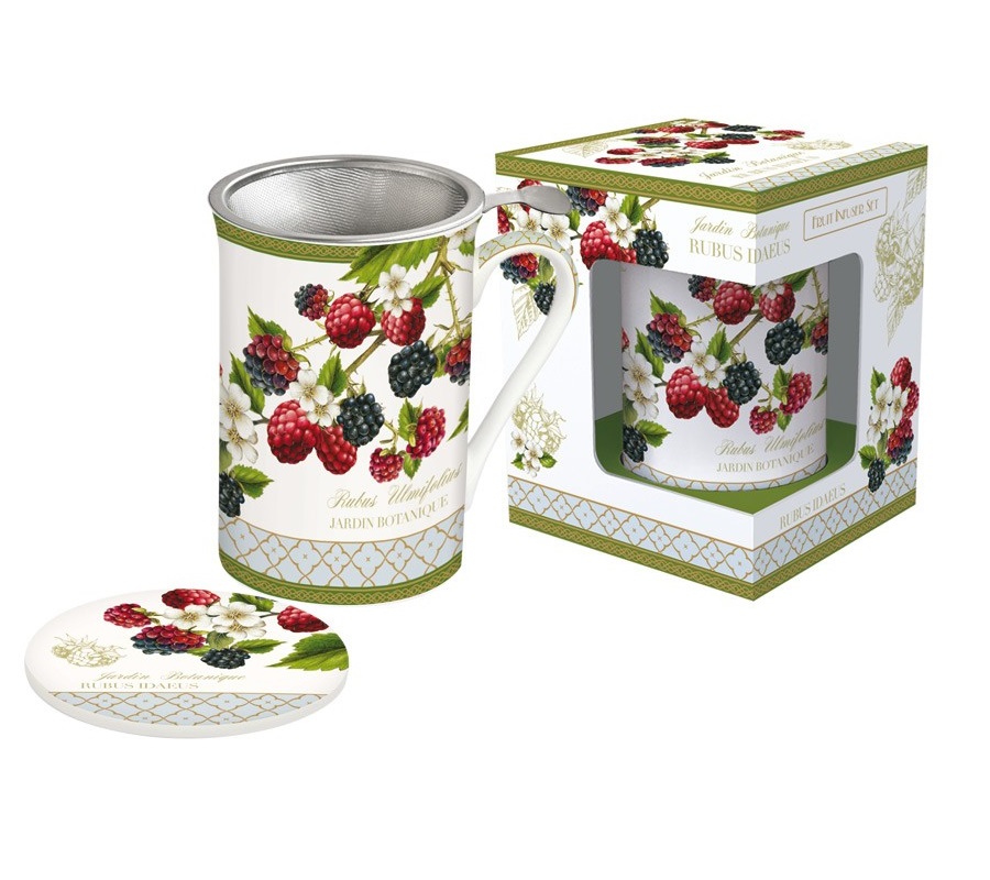 Coffret tisaniere en porcelaine filtre inox jardin botanique blakberry - easylife