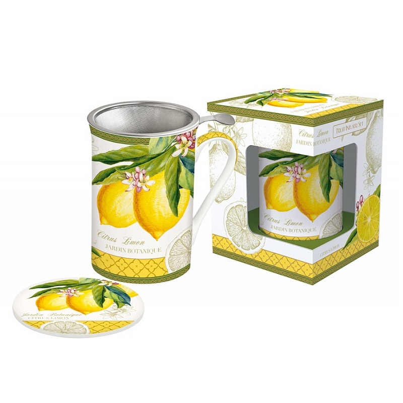 Coffret tisaniere en porcelaine filtre inox jardin botanique lemon - easylife