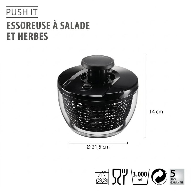 Essoreuse à salade et herbes push it, 3l, ø 21,5 cm - gefu 